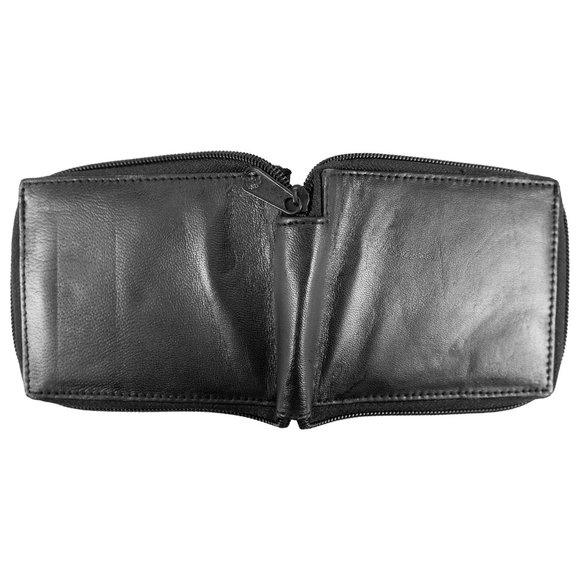 Men Wallet Leather ID Money Organizer Zipper Closure Black Bifold Wallet - Picture 11 of 14